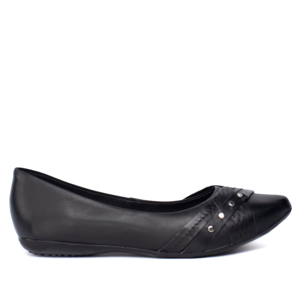 Sapatilha Feminina Bottero Couro Detalhe Frontal Preto