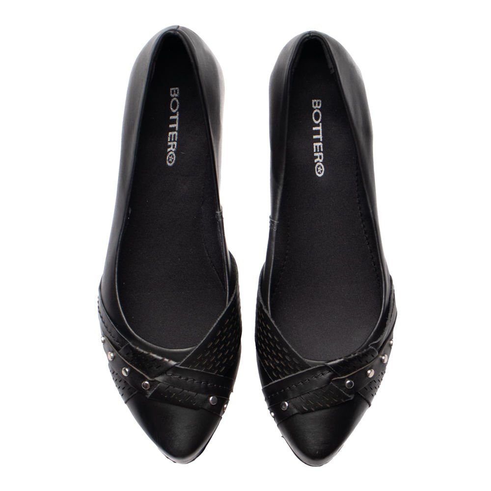 Sapatilha Feminina Bottero Couro Detalhe Frontal Preto Preto 4