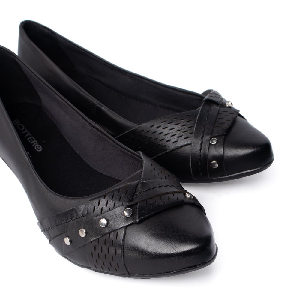 Sapatilha Feminina Bottero Couro Detalhe Frontal Preto Preto 5