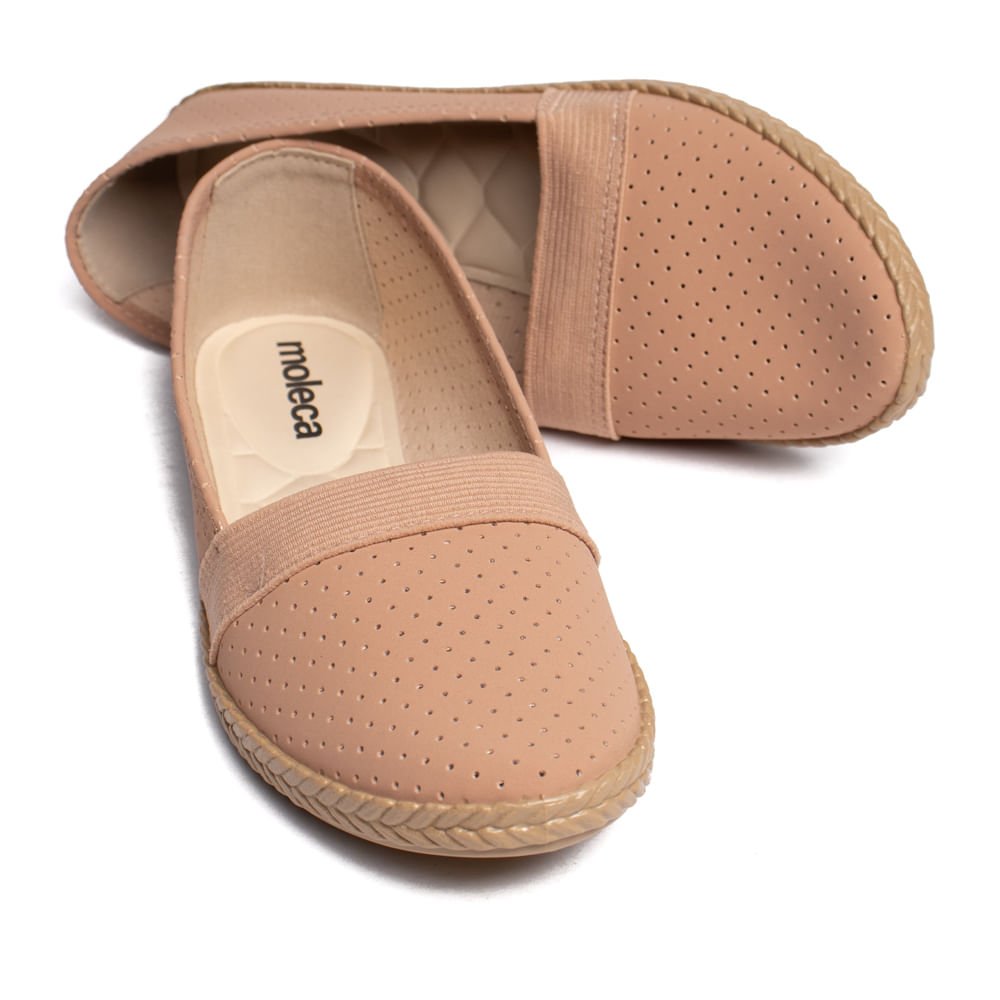 Sapatilha Feminina Moleca Nobuck Perfuros Nude Bege 5