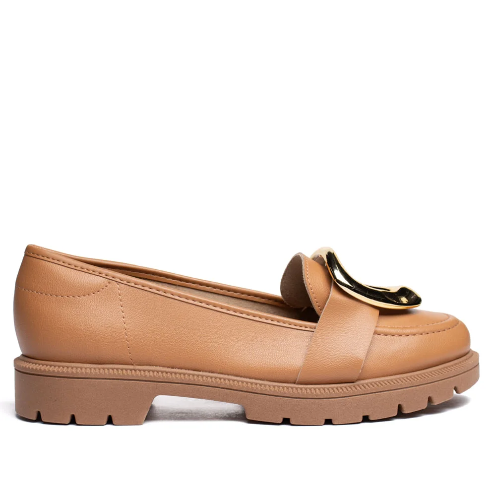 Mocassim Feminino Beira Rio Detalhe Dourado Caramelo