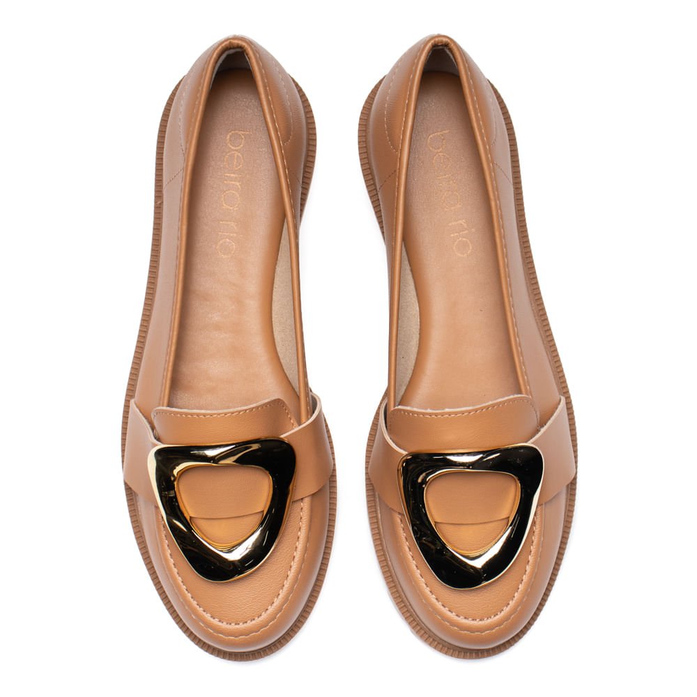 Mocassim Feminino Beira Rio Detalhe Dourado Caramelo Marrom 4