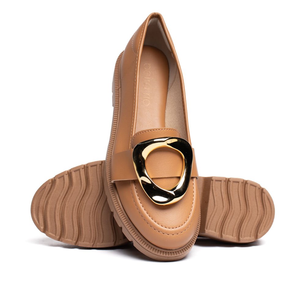 Mocassim Feminino Beira Rio Detalhe Dourado Caramelo Marrom 5