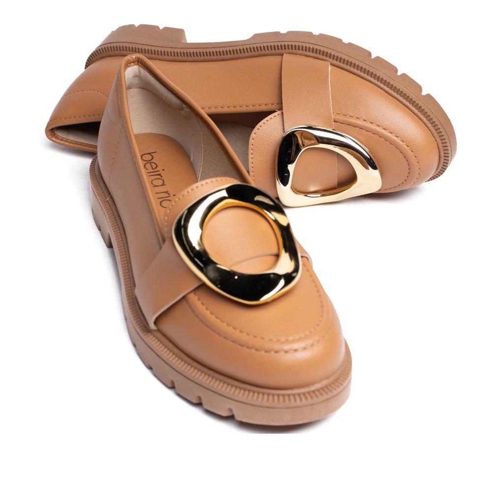 Mocassim Feminino Beira Rio Detalhe Dourado Caramelo Marrom 6