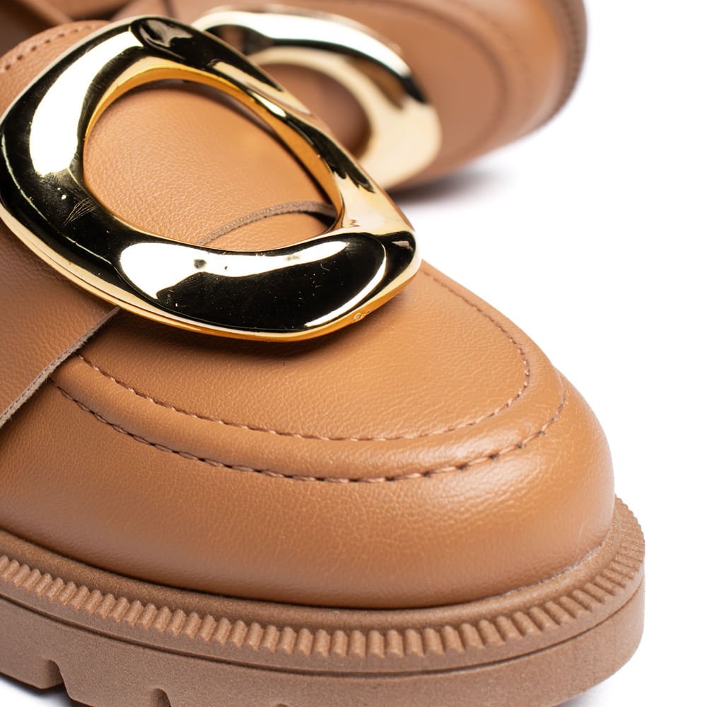 Mocassim Feminino Beira Rio Detalhe Dourado Caramelo Marrom 7