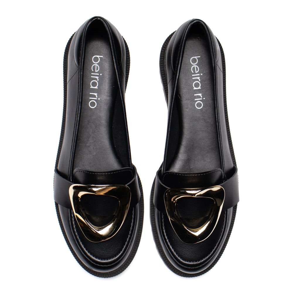 Mocassim Feminino Beira Rio Detalhe Dourado Preto Preto 4