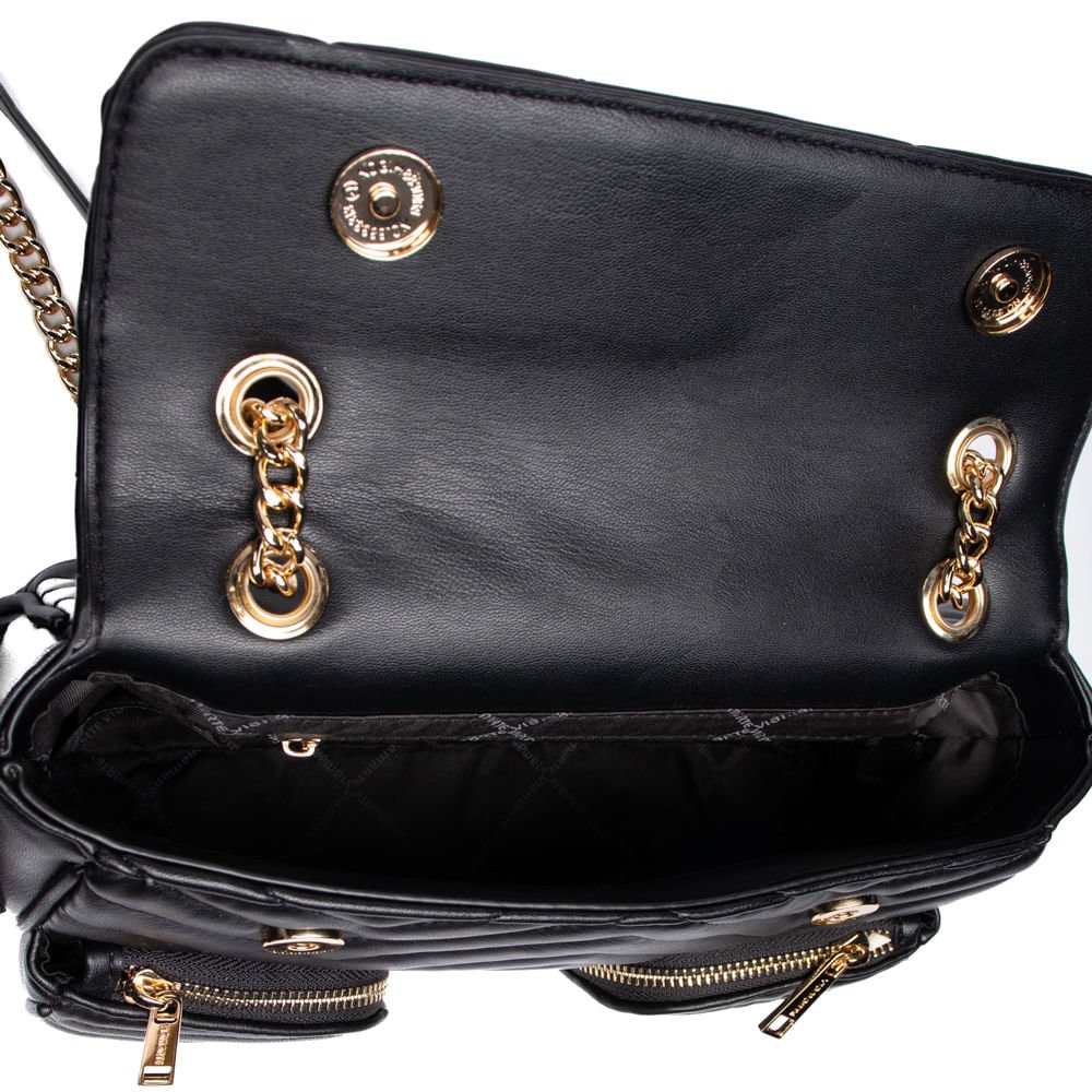 Bolsa Feminina Via Marte Pequena Tiracolo Multipocket Preto Preto 4
