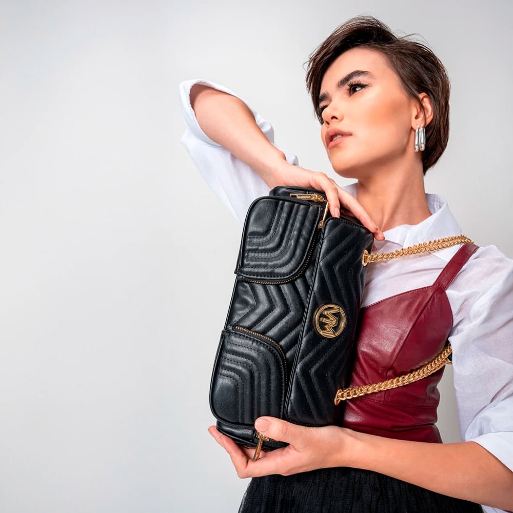 Bolsa Feminina Via Marte Pequena Tiracolo Multipocket Preto Preto 6