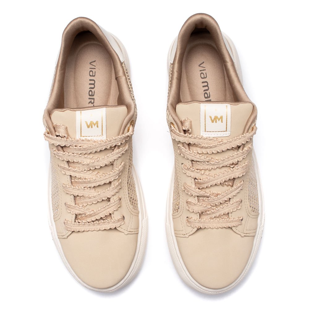 Tênis Feminino Via Marte Flat Bege Off White/Dourado Bege 4