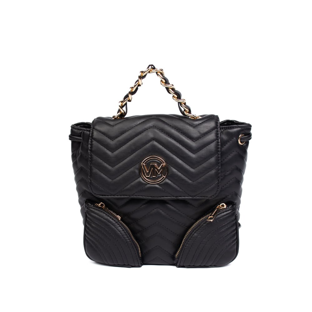 Bolsa Mochila Feminina Via Marte Média Matelassê Preto