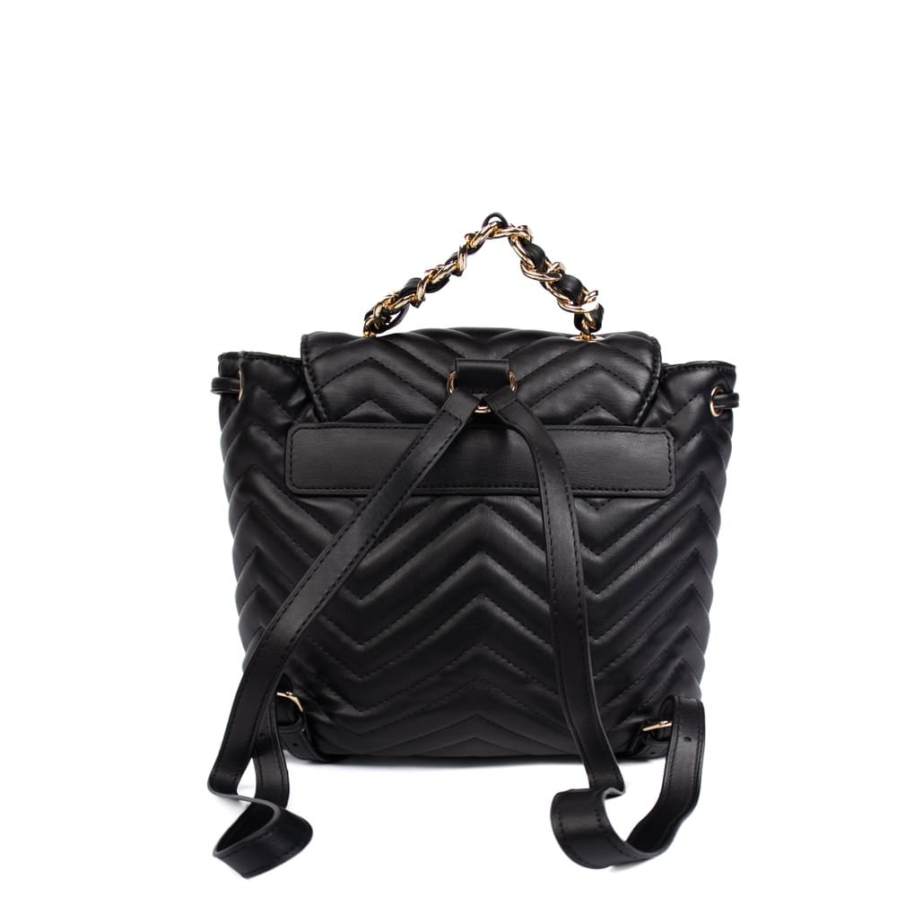 Bolsa Mochila Feminina Via Marte Média Matelassê Preto Preto 2