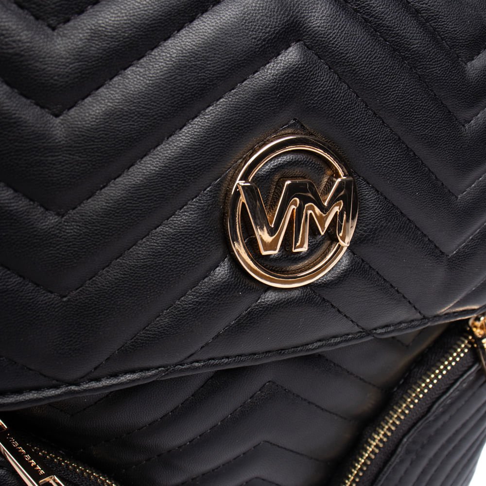 Bolsa Mochila Feminina Via Marte Média Matelassê Preto Preto 4