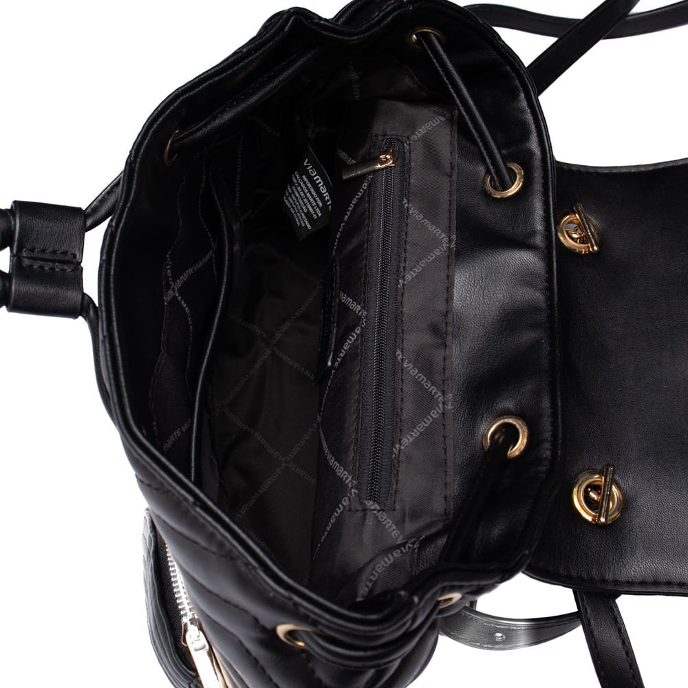 Bolsa Mochila Feminina Via Marte Média Matelassê Preto Preto 6