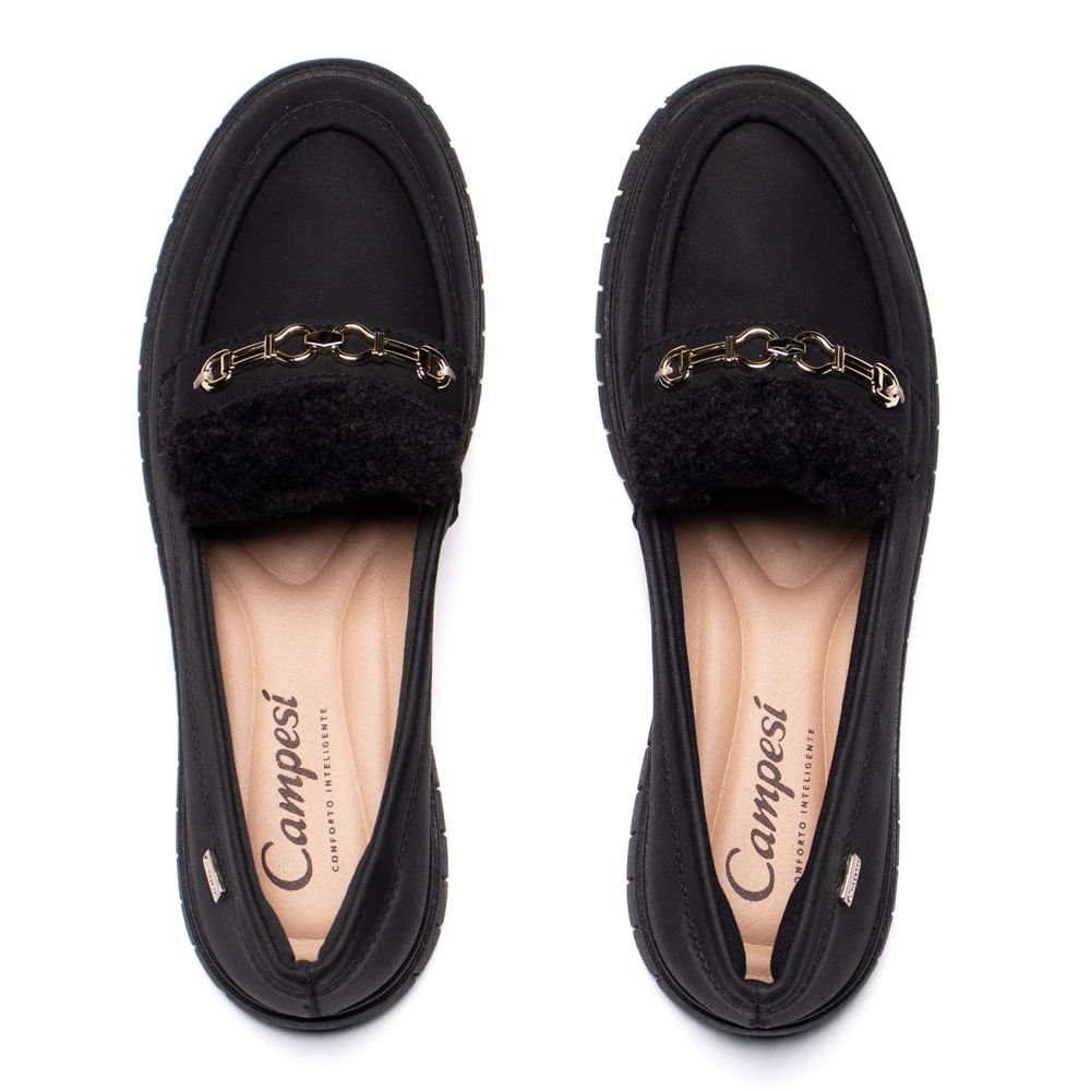 Mocassim Feminino Campesí Napa Solado Tratorado Preto Preto 4