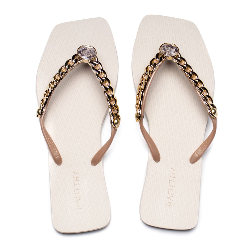 Chinelo Feminino Rafitthy Charm Bege/Dourado