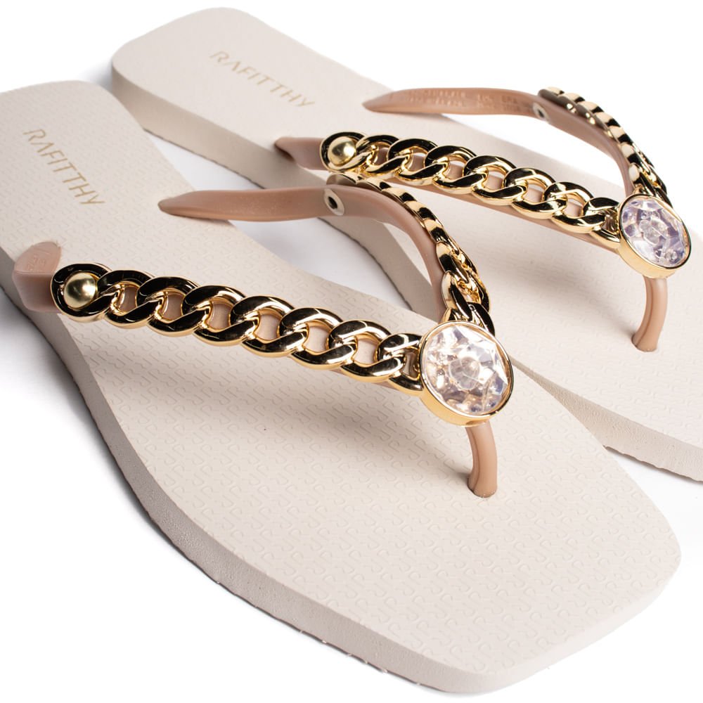 Chinelo Feminino Rafitthy Charm Bege/Dourado Bege 4