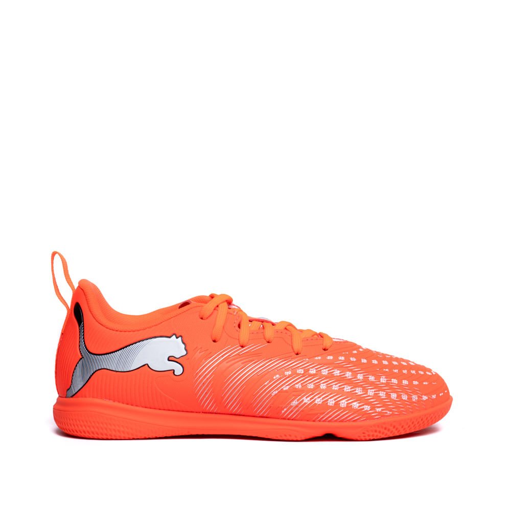Chuteira Infantil Puma Futsal Future 9 Laranja Neon/Branco