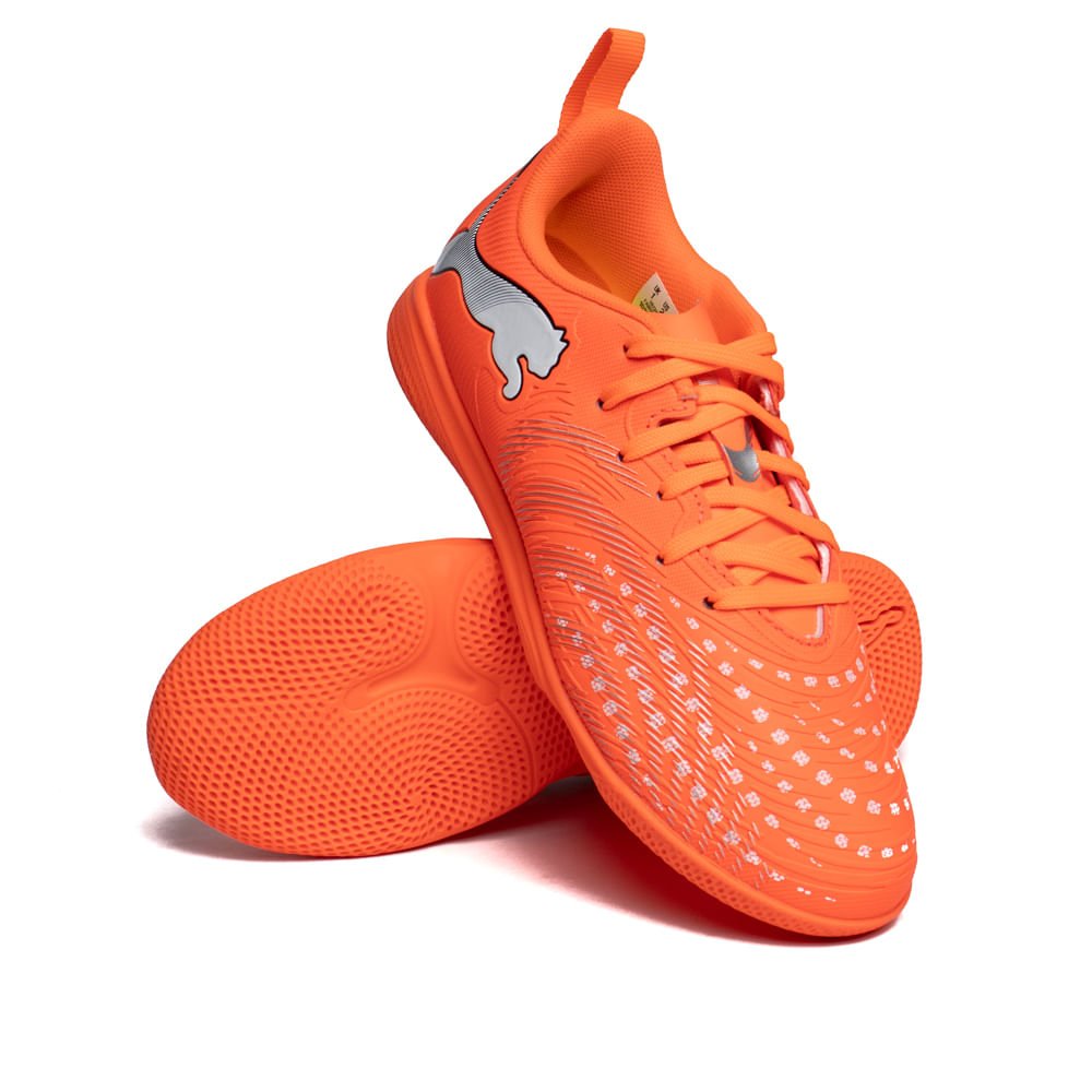 Chuteira Infantil Puma Futsal Future 9 Laranja Neon/Branco Laranja 5