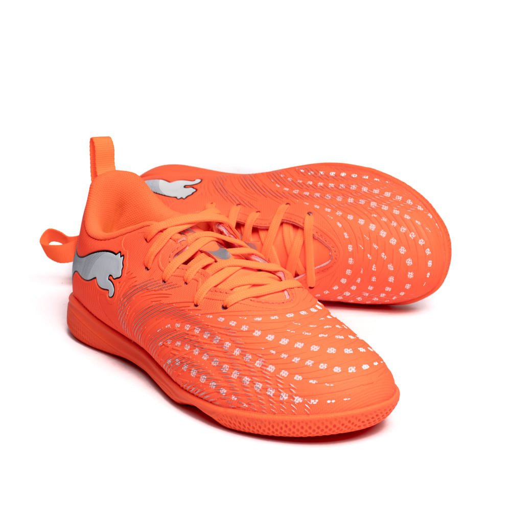 Chuteira Infantil Puma Futsal Future 9 Laranja Neon/Branco Laranja 6