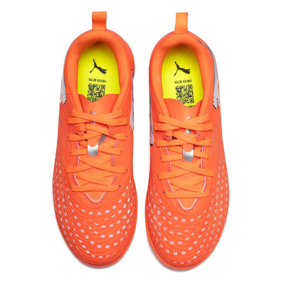 Chuteira Infantil Puma Society Future 9 Laranja Neon/Branco Laranja 4
