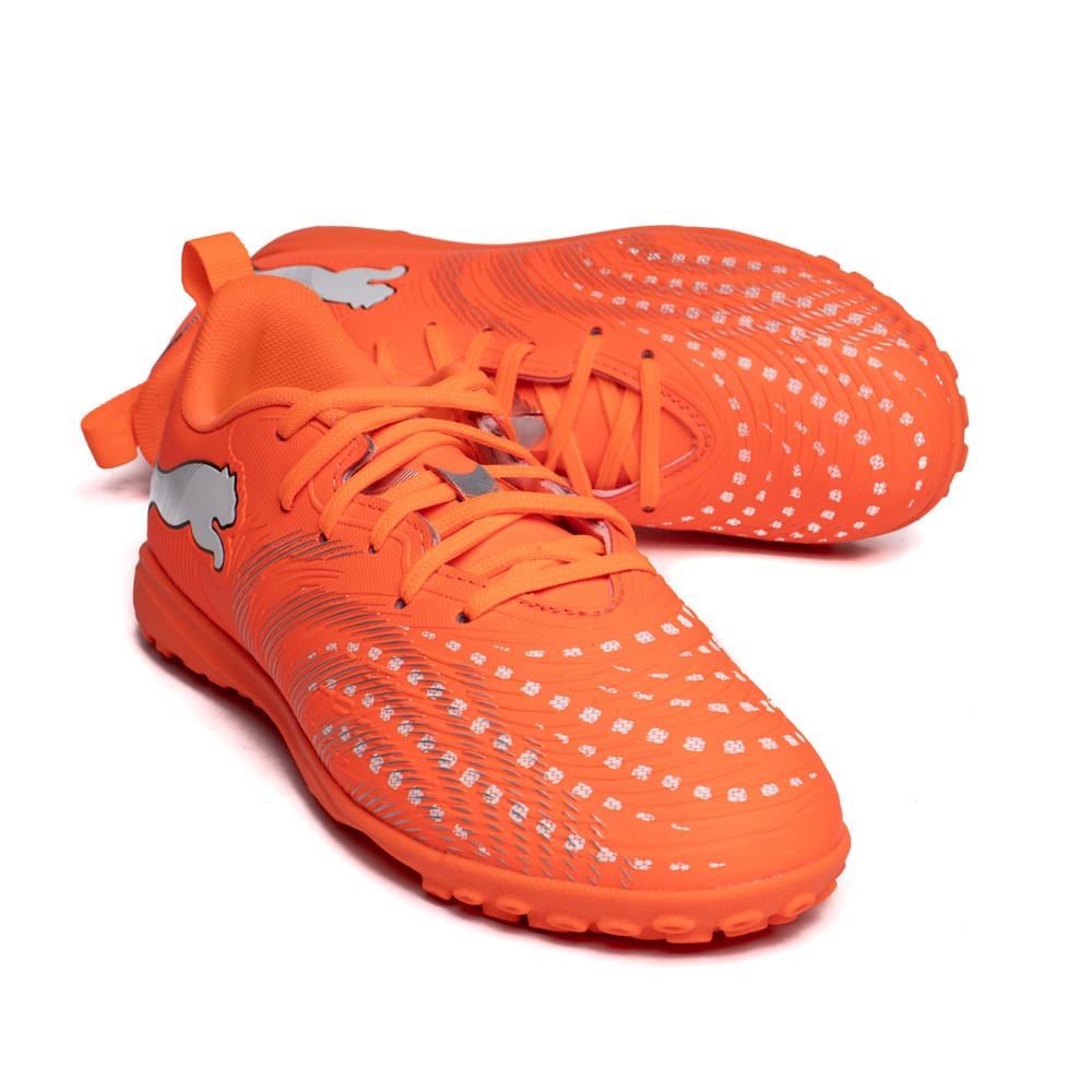 Chuteira Infantil Puma Society Future 9 Laranja Neon/Branco Laranja 5