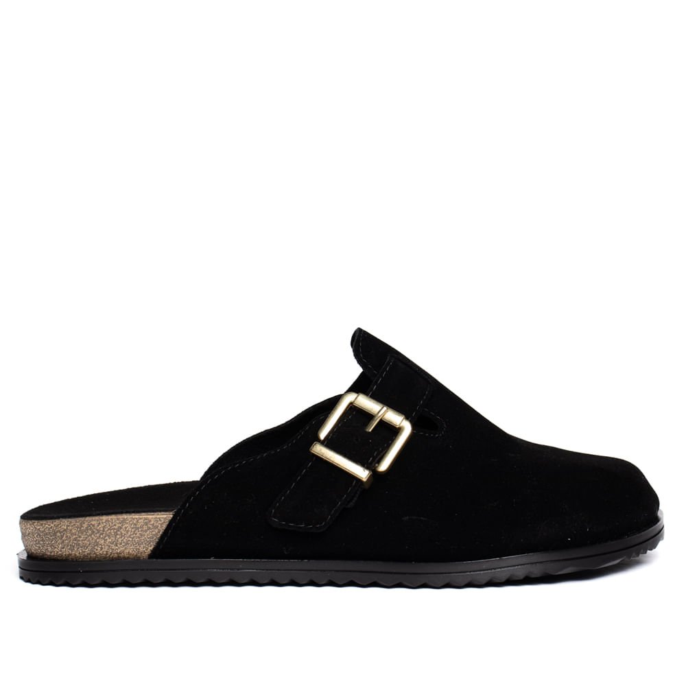 Mule Feminino Moleca Camurção Fivela Casual Preto