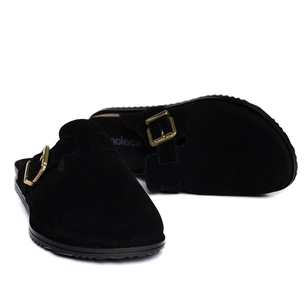 Mule Feminino Moleca Camurção Fivela Casual Preto Preto 6