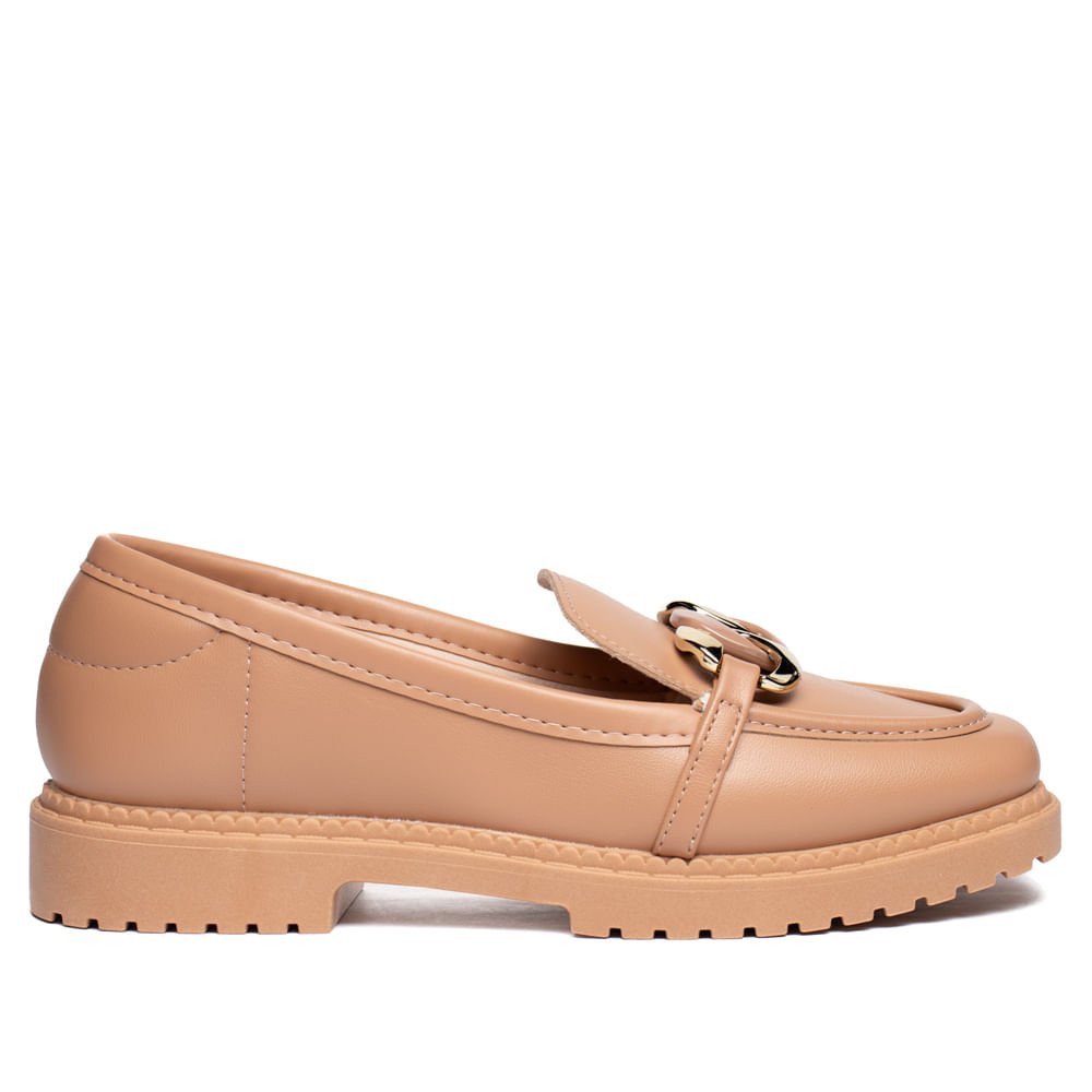 Mocassim Feminino Moleca Loafer Tratorado Napa Nude