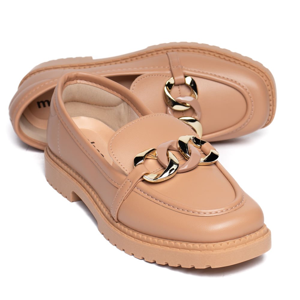 Mocassim Feminino Moleca Loafer Tratorado Napa Nude Bege 6