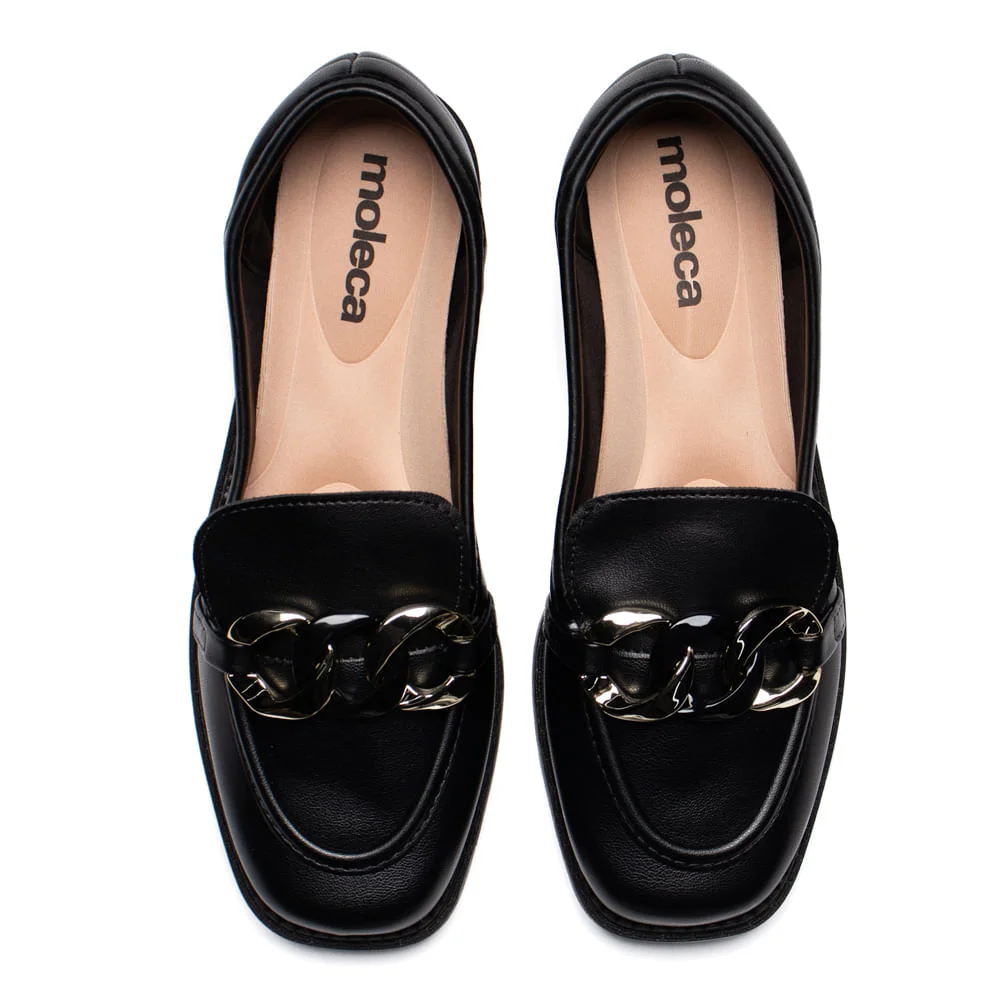 Mocassim Feminino Moleca Loafer Tratorado Napa Preto Preto 4