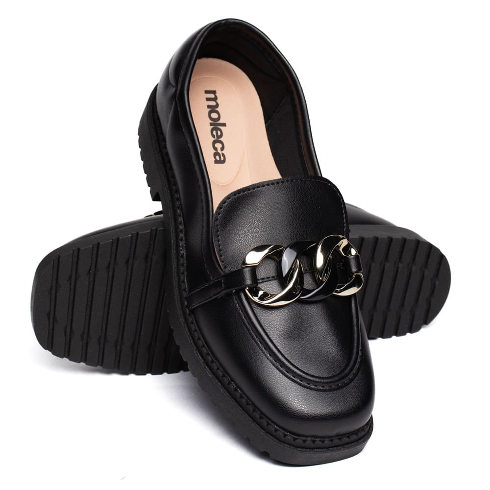 Mocassim Feminino Moleca Loafer Tratorado Napa Preto Preto 7
