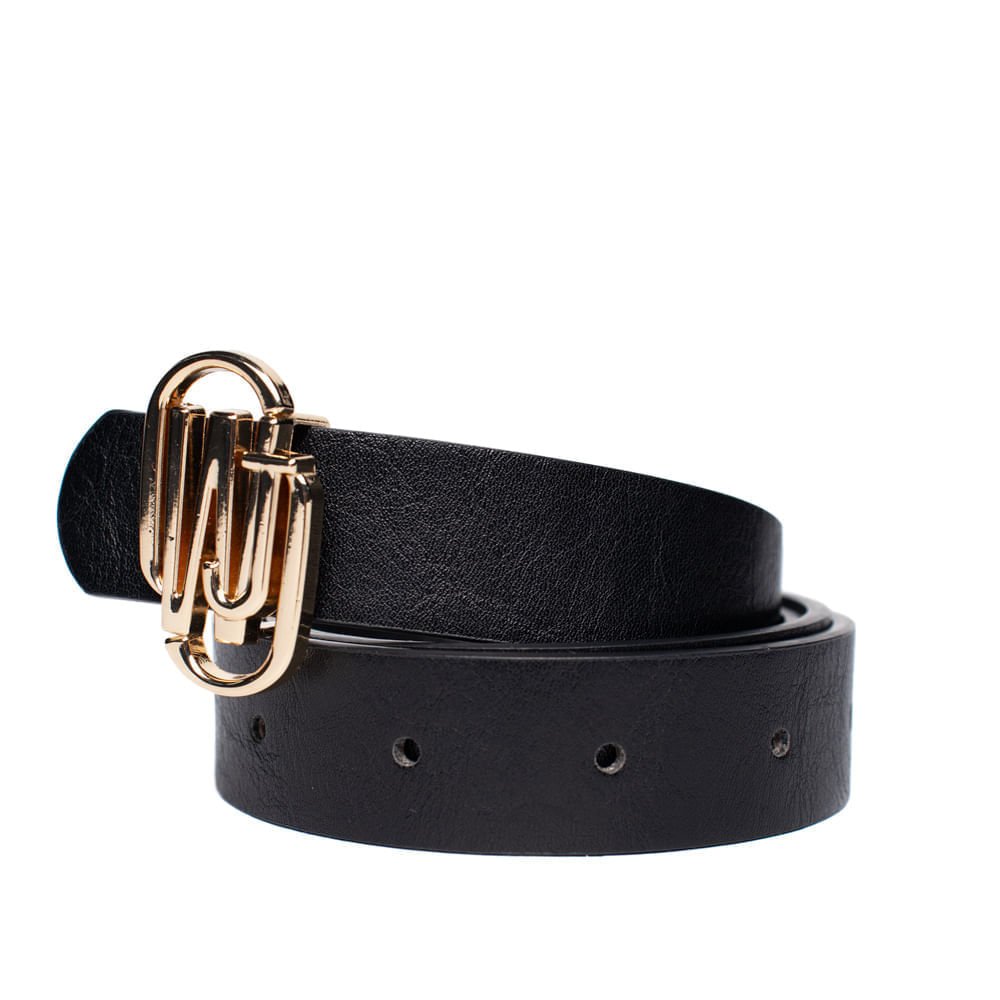 Cinto Feminino WJ 21028 PU Fivela Logo Dourada Preto