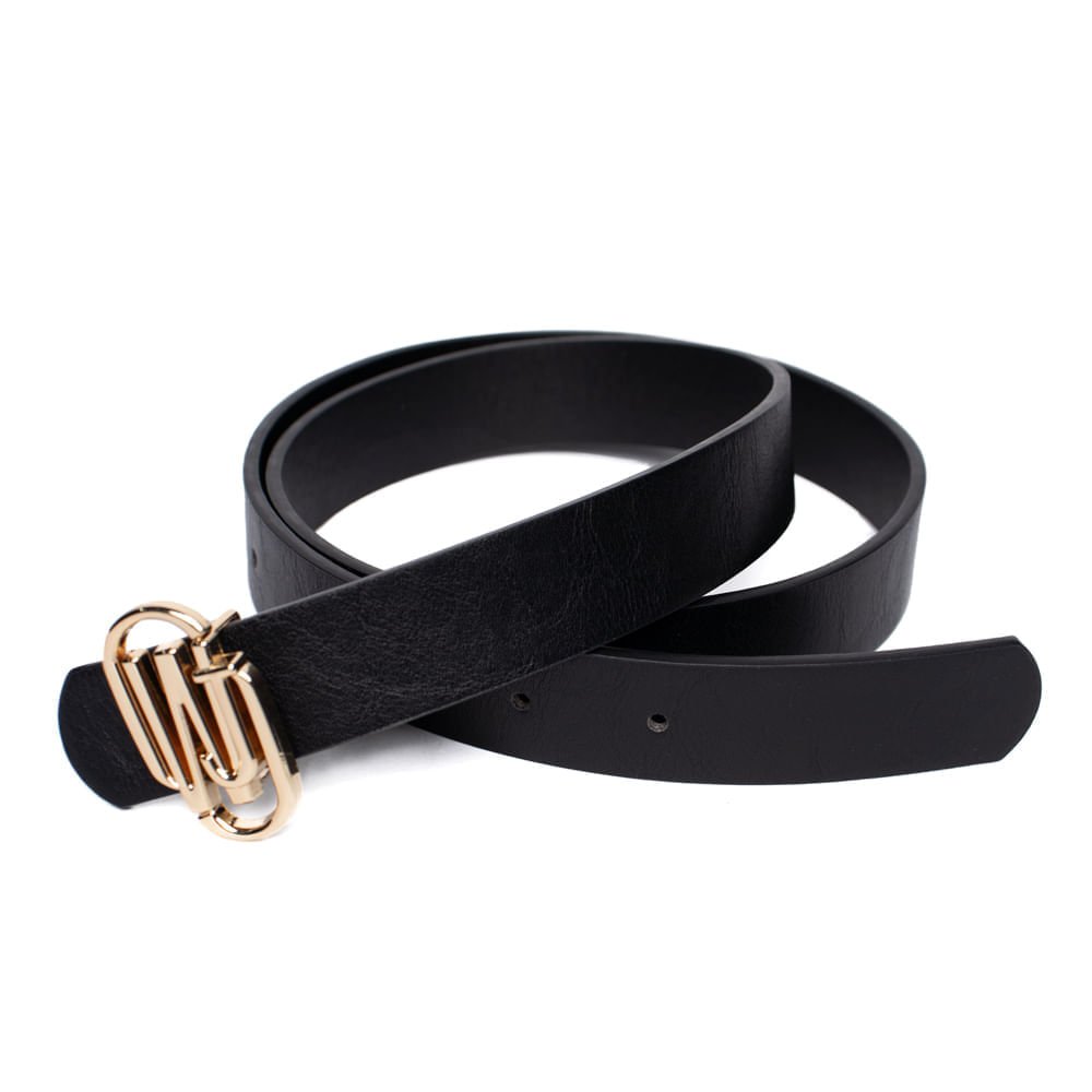 Cinto Feminino WJ 21028 PU Fivela Logo Dourada Preto Preto 2