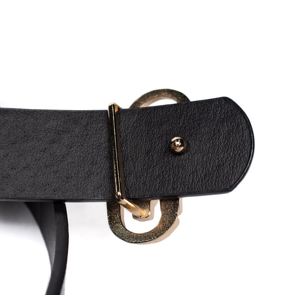 Cinto Feminino WJ 21028 PU Fivela Logo Dourada Preto Preto 4