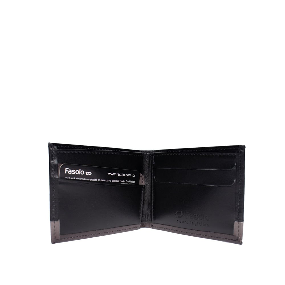 Carteira Masculina Fasolo K908033293 Couro Slim Preto/Cinza Preto 3