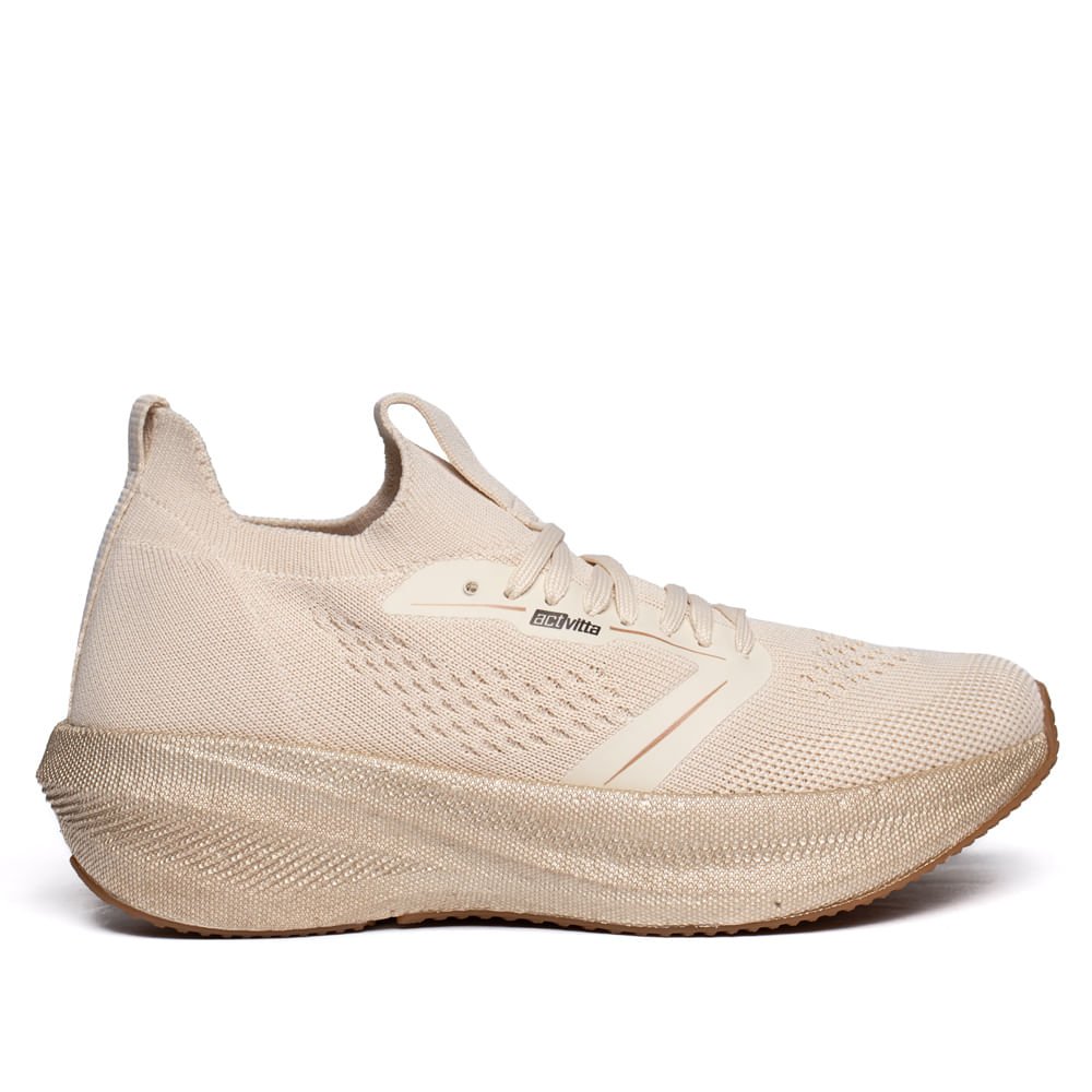 Tênis Feminino Actvitta Knit Conforto Off White/Caramelo