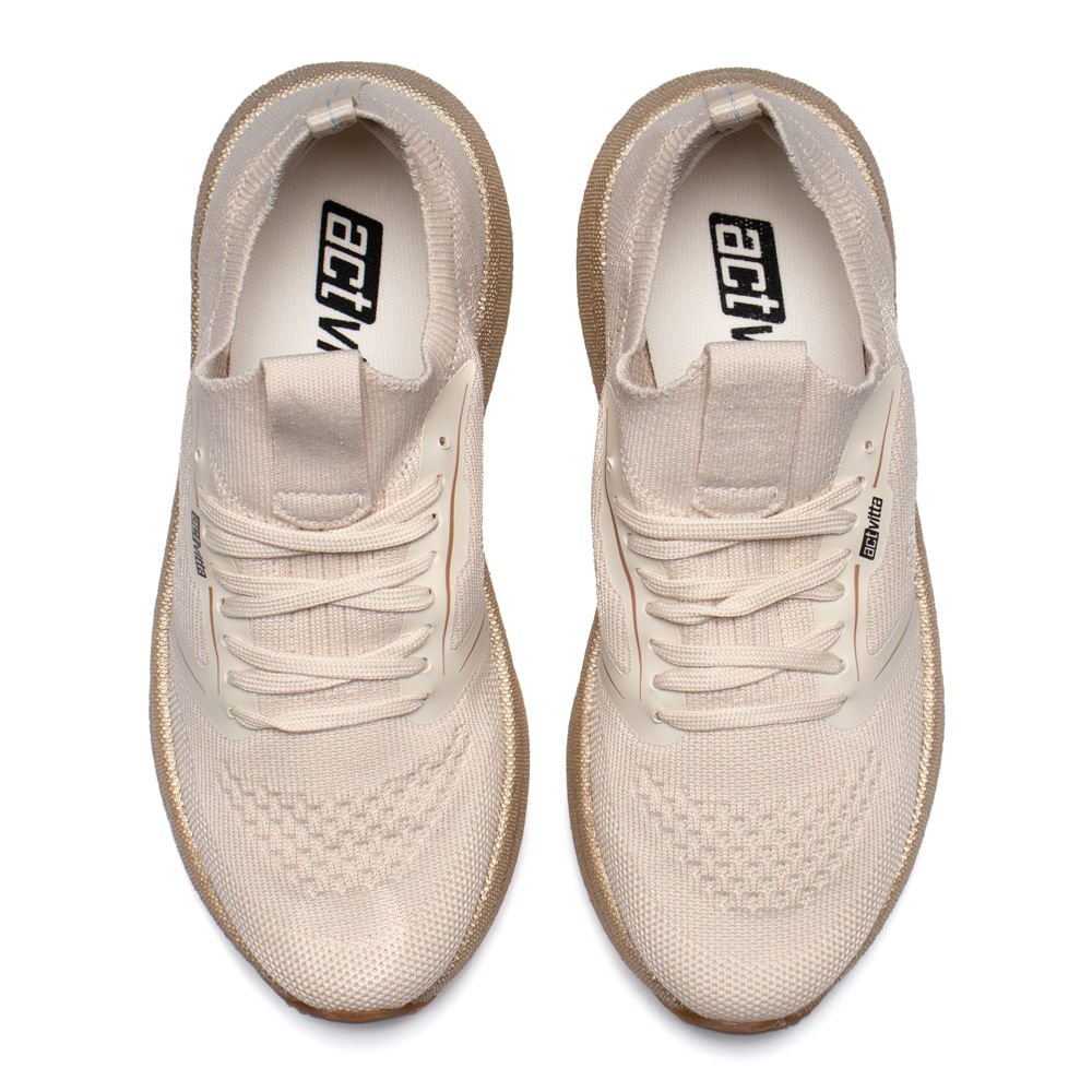 Tênis Feminino Actvitta Knit Conforto Off White/Caramelo Bege 4