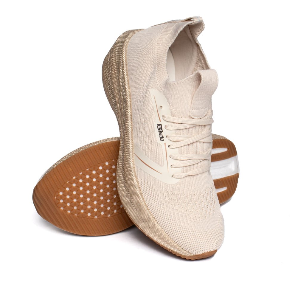 Tênis Feminino Actvitta Knit Conforto Off White/Caramelo Bege 5