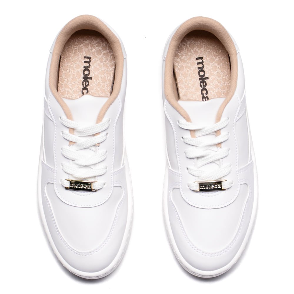 Tênis Feminino Moleca Napa Sardenha Recortes Branco Branco 4