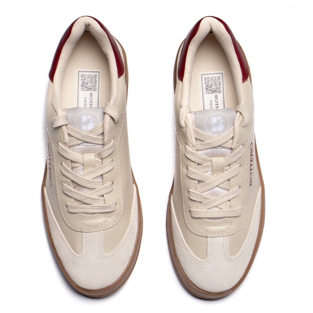 Tênis Feminino Bottero Couro Burnish Bege/Vinho Bege 4