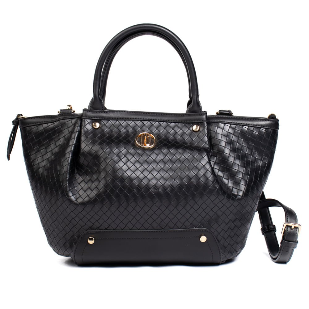 Bolsa Feminina WJ Satchel Tote Grande Tressê Preto Preto 2