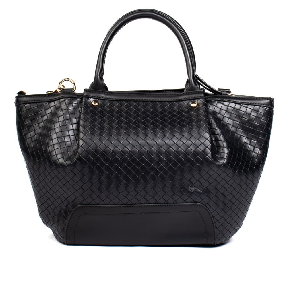 Bolsa Feminina WJ Satchel Tote Grande Tressê Preto Preto 3