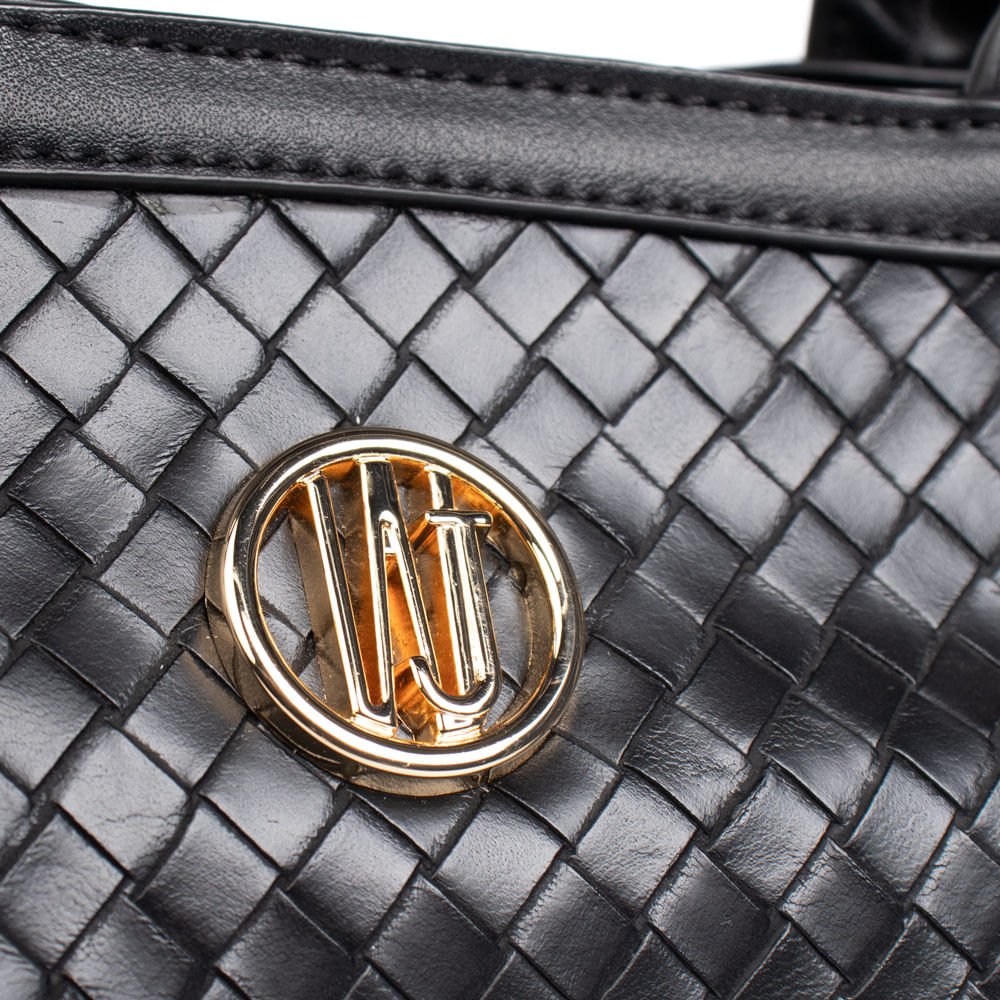 Bolsa Feminina WJ Satchel Tote Grande Tressê Preto Preto 4