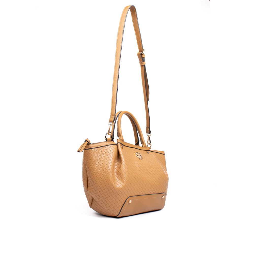 Bolsa Feminina WJ Satchel Tote Grande Tressê Caramelo Marrom 3