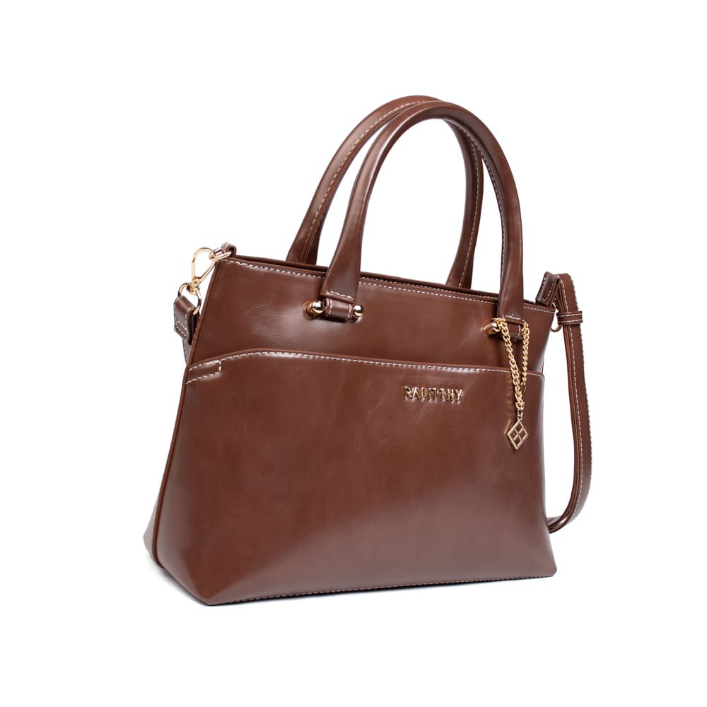 Bolsa Feminina Rafitthy Tiracolo Média Verniz Marrom/Dourado Marrom 3