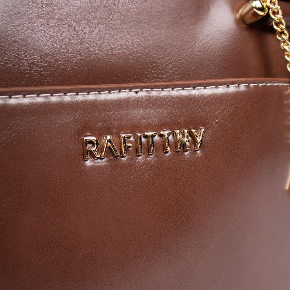 Bolsa Feminina Rafitthy Tiracolo Média Verniz Marrom/Dourado Marrom 4