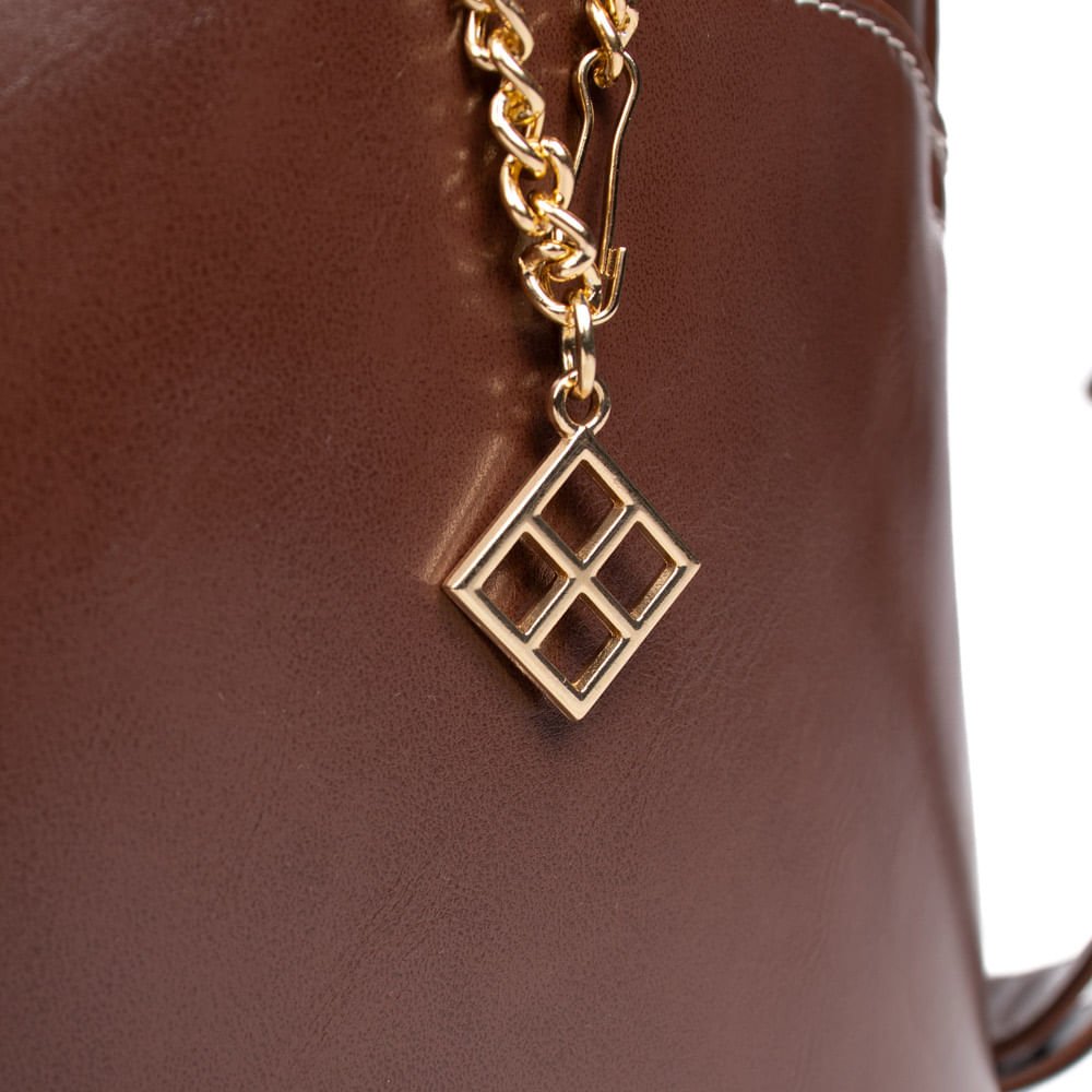 Bolsa Feminina Rafitthy Tiracolo Média Verniz Marrom/Dourado Marrom 5