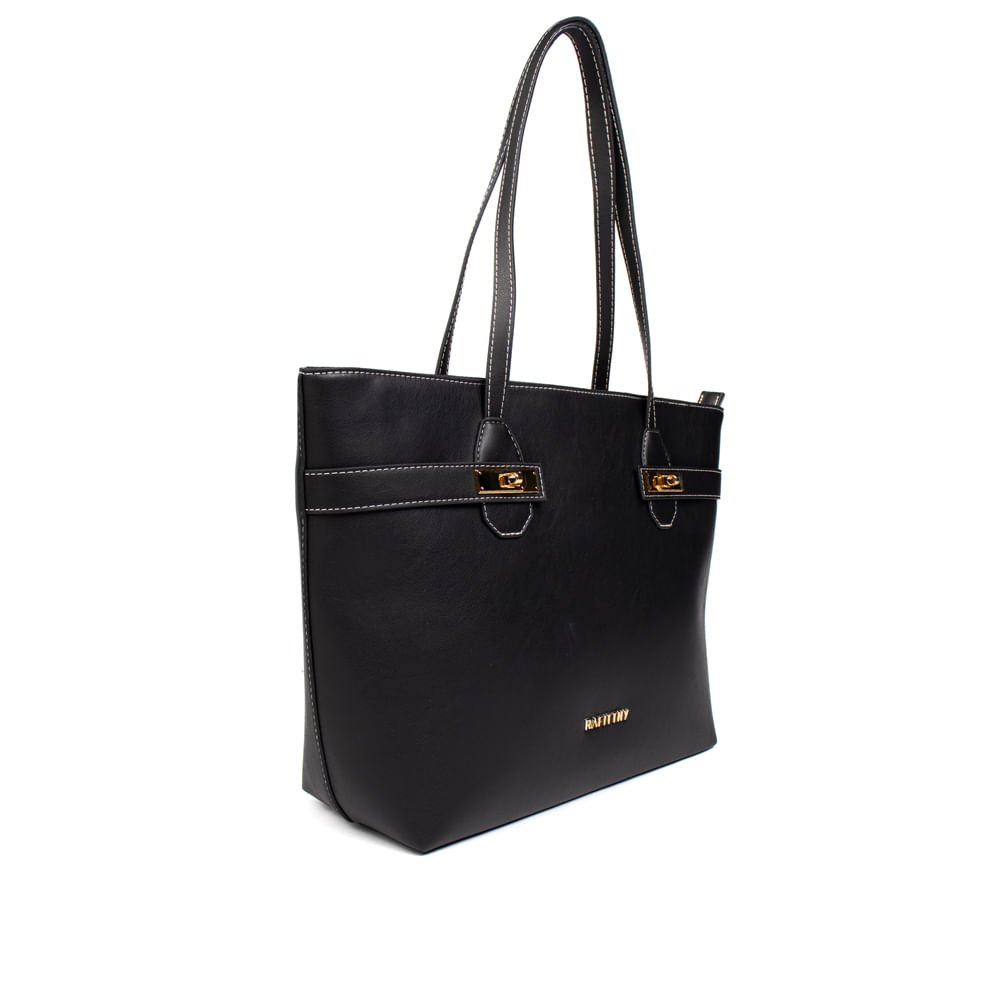 Bolsa Feminina Rafitthy Tote Grande Estrutura Quadrada Preto Preto 3