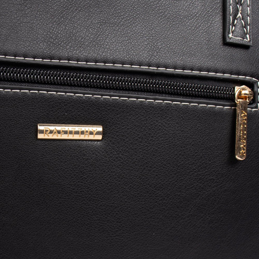Bolsa Feminina Rafitthy Tote Grande Estrutura Quadrada Preto Preto 4