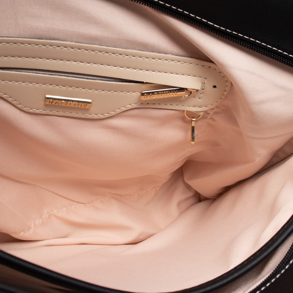 Bolsa Feminina Rafitthy Tote Grande Estrutura Quadrada Preto Preto 5